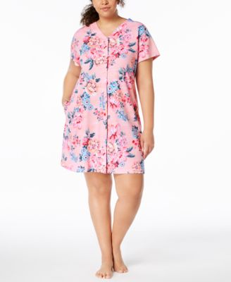 Miss Elaine - Plus Size Printed Snap-Front Short Robe