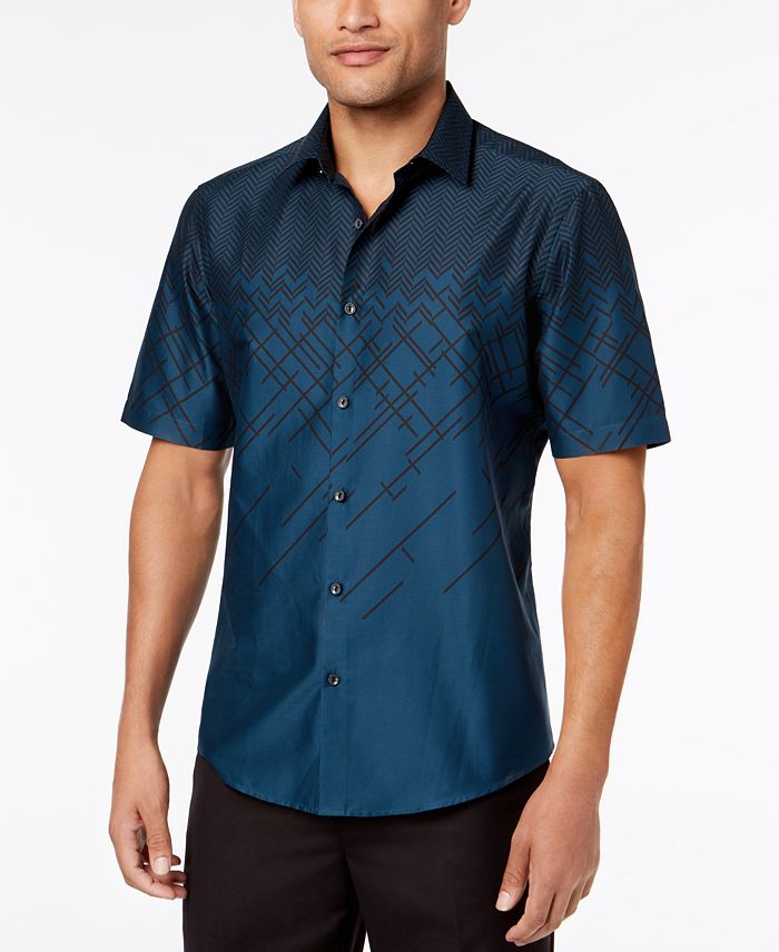 Alfani Men's Ombré Print Short Sleeve Shirt, Created for Macy's - Macy's