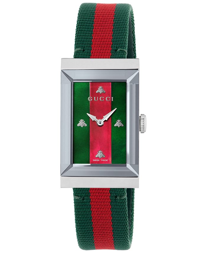 Gucci Women's Swiss G-Frame Green-Red-Green Nylon Strap Watch 21x34mm &  Reviews - All Fine Jewelry - Jewelry & Watches - Macy's