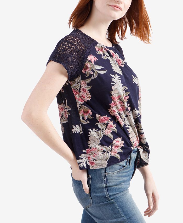 Lucky Brand CrochetSleeve FloralPrint Top Macy's