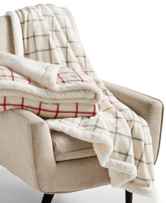 Martha Stewart Collection - Windowpane Reversible 50" x 60" Sherpa Throw