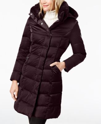 tahari faux fur trim puffer coat