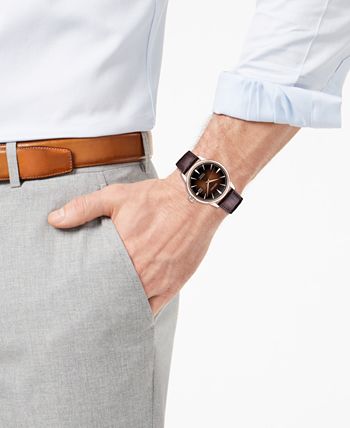 Seiko Men s Automatic Presage Brown Leather Strap Watch 40.5mm