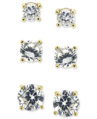 3-Pc. Cubic Zirconia Sterling Silver Stud Earrings in 18k Rose Gold-Plated, 18k Gold-Plated and Sterling Silver