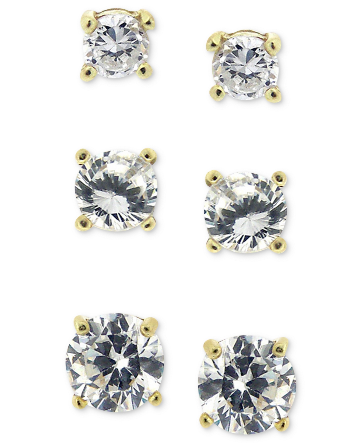 Giani Bernini 3-Pc. Cubic Zirconia Sterling Silver Stud Earrings in 18k RosePlated, 18kPlated and Sterling Silver, Created for Macy's - Go