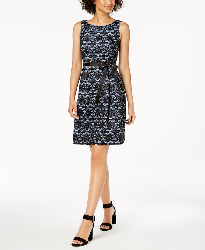 Robbie Bee Petite Belted Lace A-Line Dress - Macy's