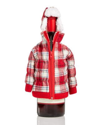 Holiday Lane - Red Plaid Zip Jacket Wine Bottle Cover