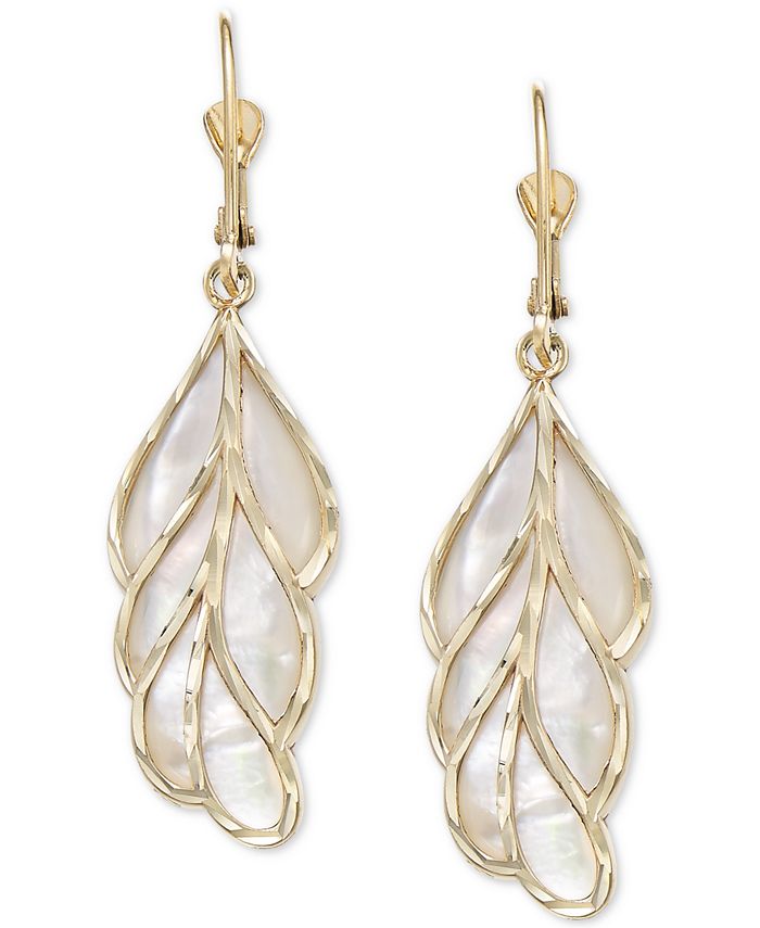Macy s Mother of Pearl Leaf Drop Earrings in 14k Gold Macy s