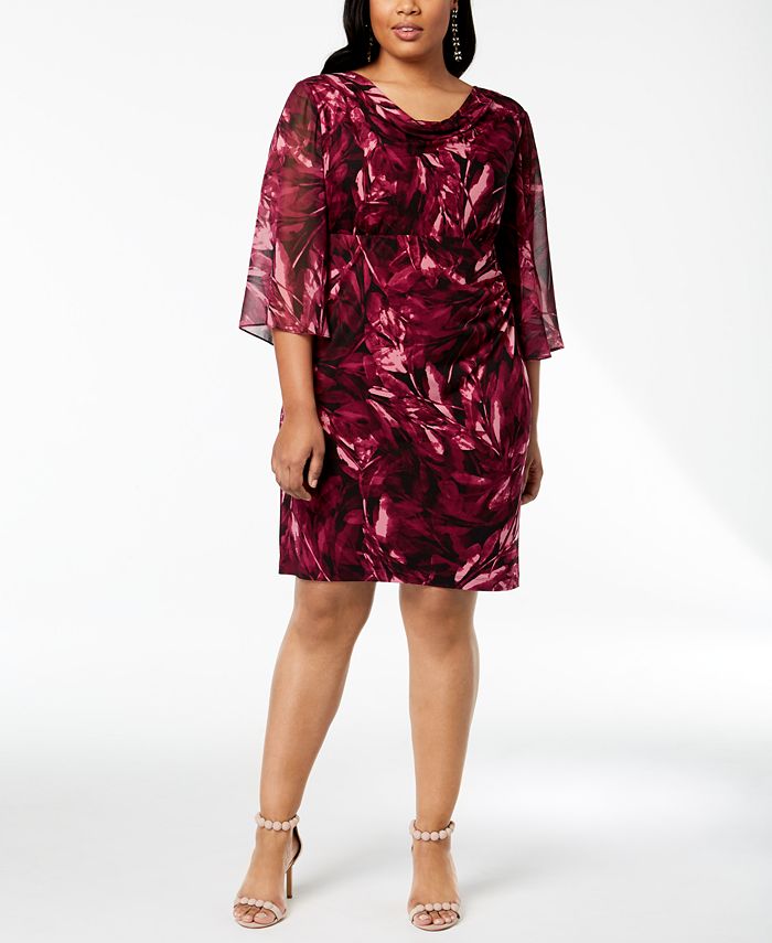 Connected Plus Size Floral Angel-Sleeve Dress - Macy's