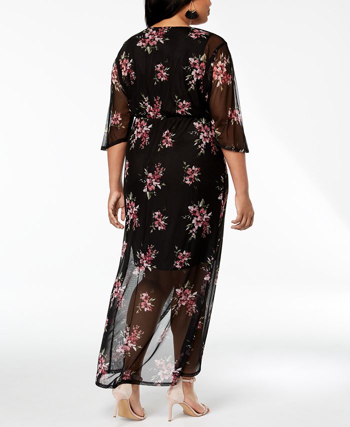 Connected Plus Size Floral Faux-Wrap Maxi Dress - Macy's