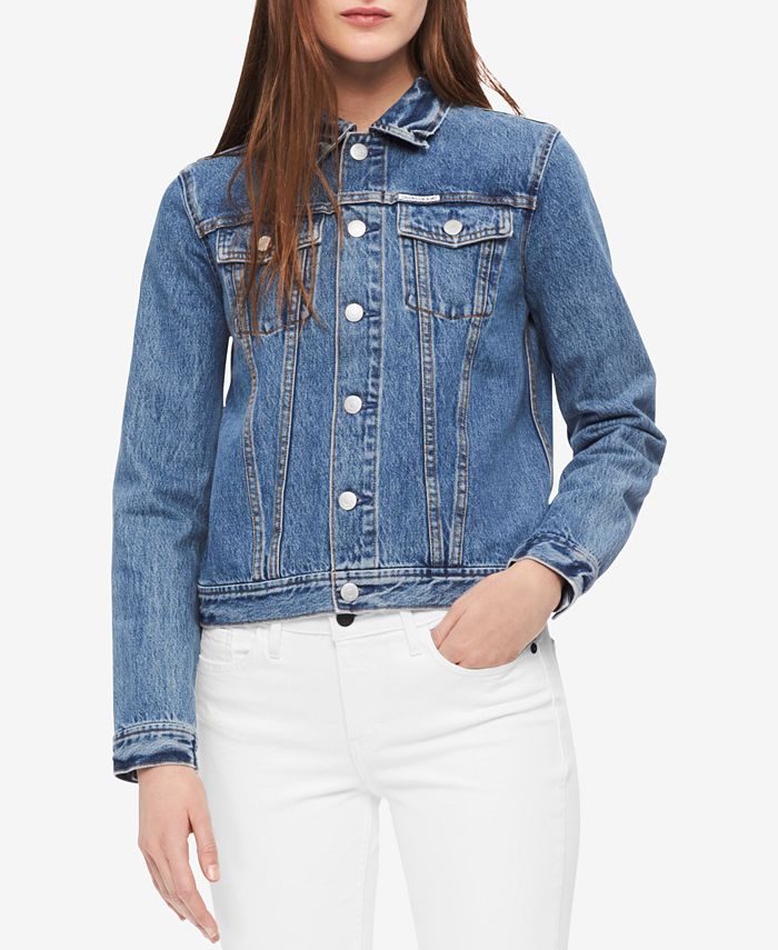 Calvin Klein Jeans Cotton Logo Denim Trucker Jacket - Macy's