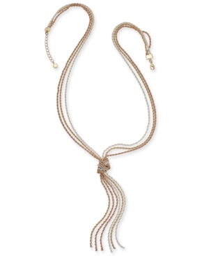image of Charter Club Tri-Tone Multi-Chain Knotted Lariat Necklace, 30