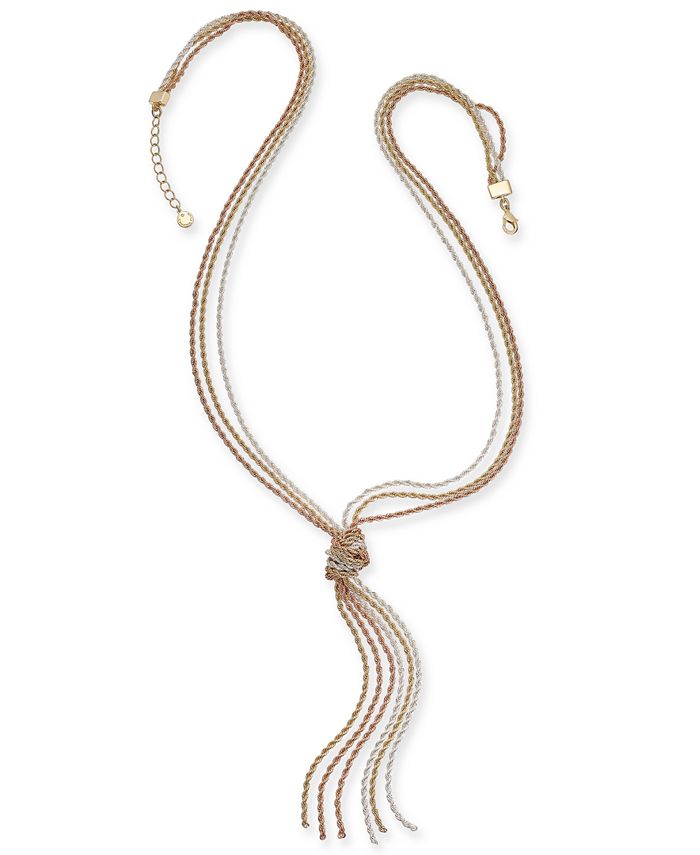 Charter Club - Tri-Tone Multi-Chain Knotted Lariat Necklace, 30" + 2" extender