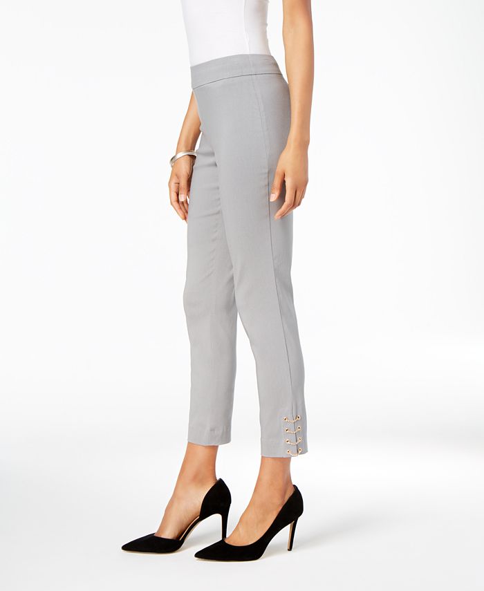 Petite Mykonos Embroidered Lattice Hem Ankle Pant