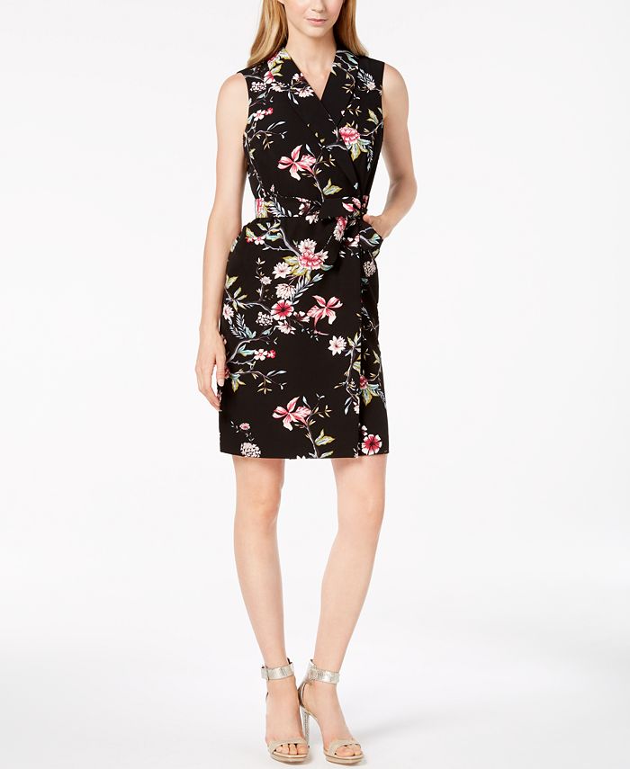 Calvin Klein Petite Belted Floral-Print Wrap Dress - Macy's