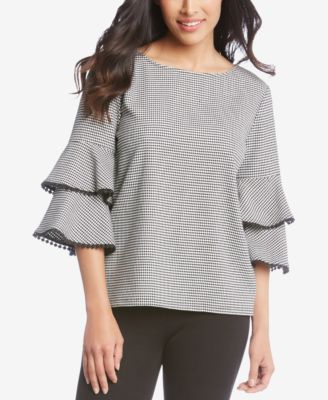 Karen Kane - Houndstooth Ruffle-Sleeve Top