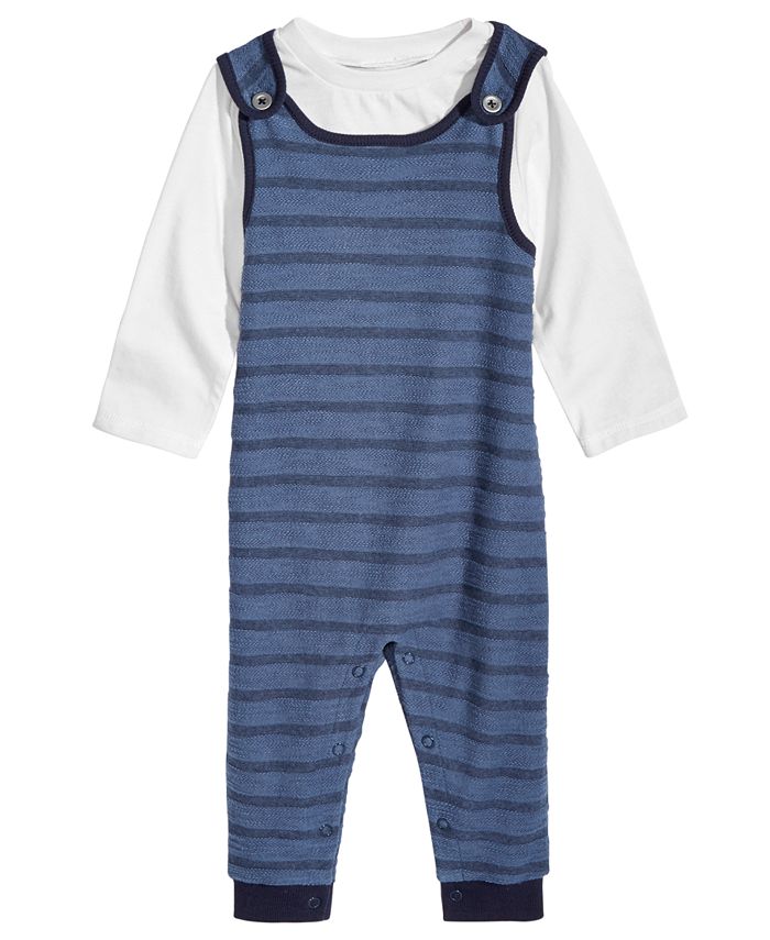 First Impressions Baby Boys 2-Pc. T-Shirt & Striped Overall Set ...