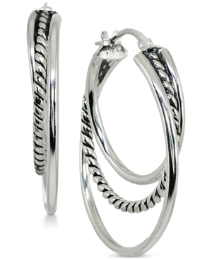 image of Giani Bernini Small Textured Triple Hoop Earrings in Sterling Silver, 1
