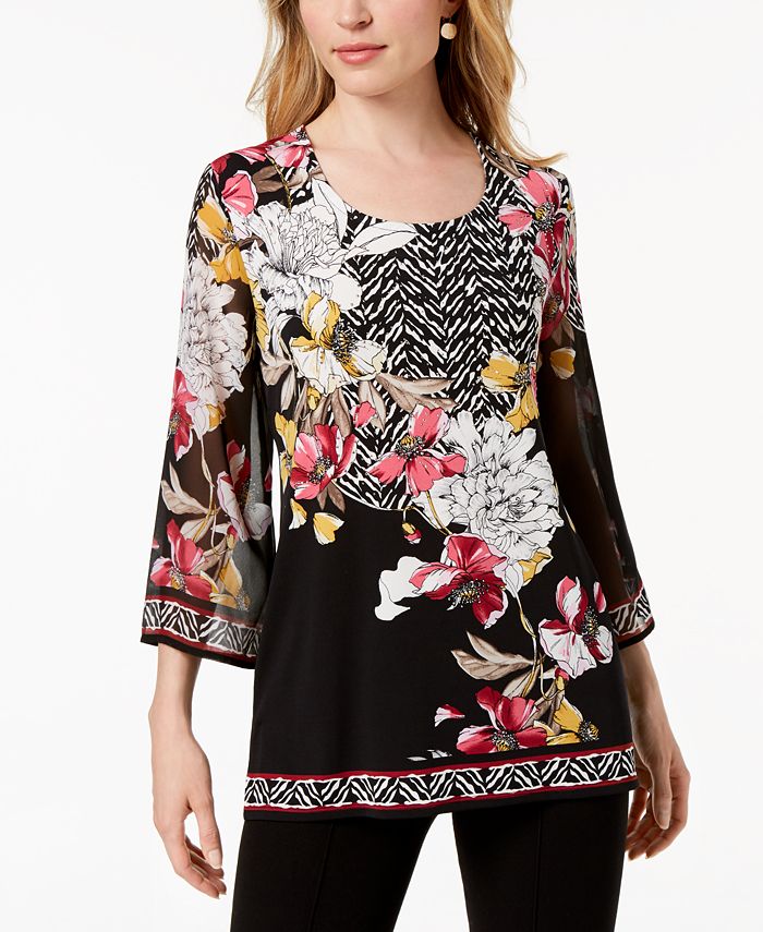 JM Collection Embellished 3/4-Sleeve Tunic, Created for Macy's - Macy's