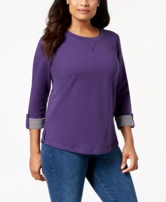 Karen Scott - 3/4-Sleeve French Terry Sweatshirt