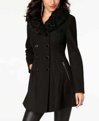 guess faux fur collar coat