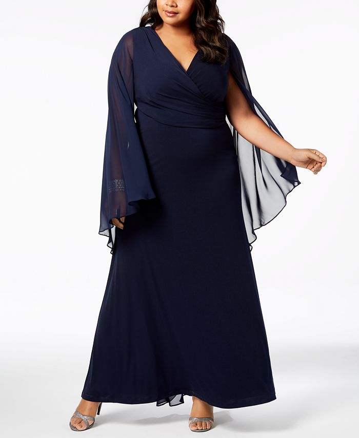 Calvin Klein Plus Size Chiffon-Cape Wrap Gown - Macy's