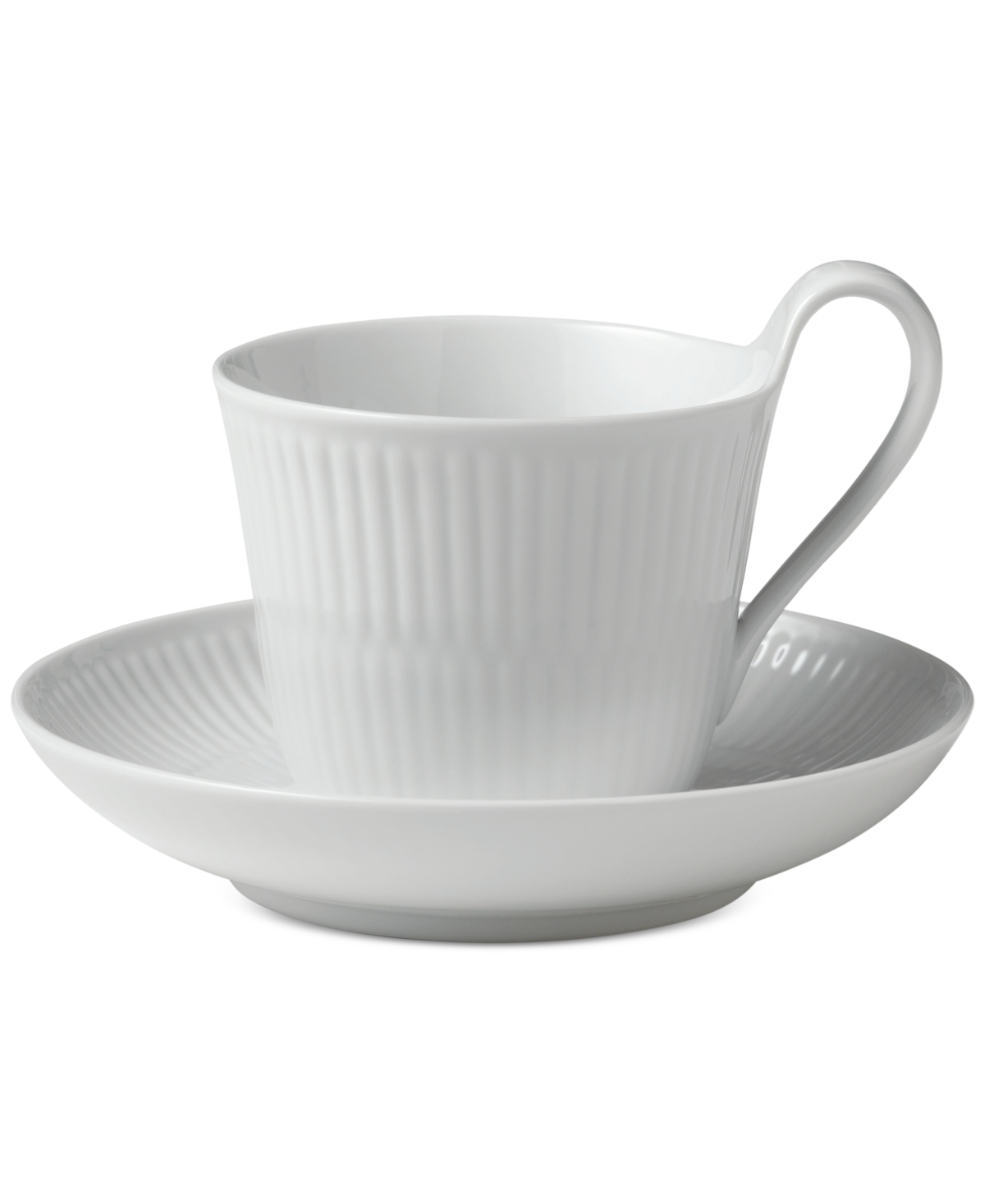 White Fluted High Handle Cup & Saucer - White