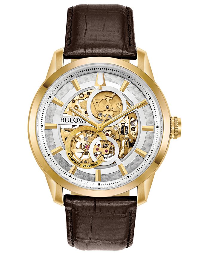 Bulova - Men's Automatic Sutton Brown Leather Strap Watch 43mm
