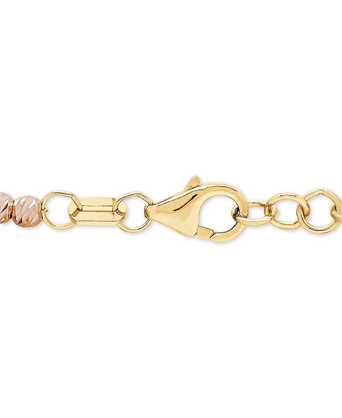 Macy's Tricolor Beaded Heart Charm Bracelet in 10k Gold, White Gold ...