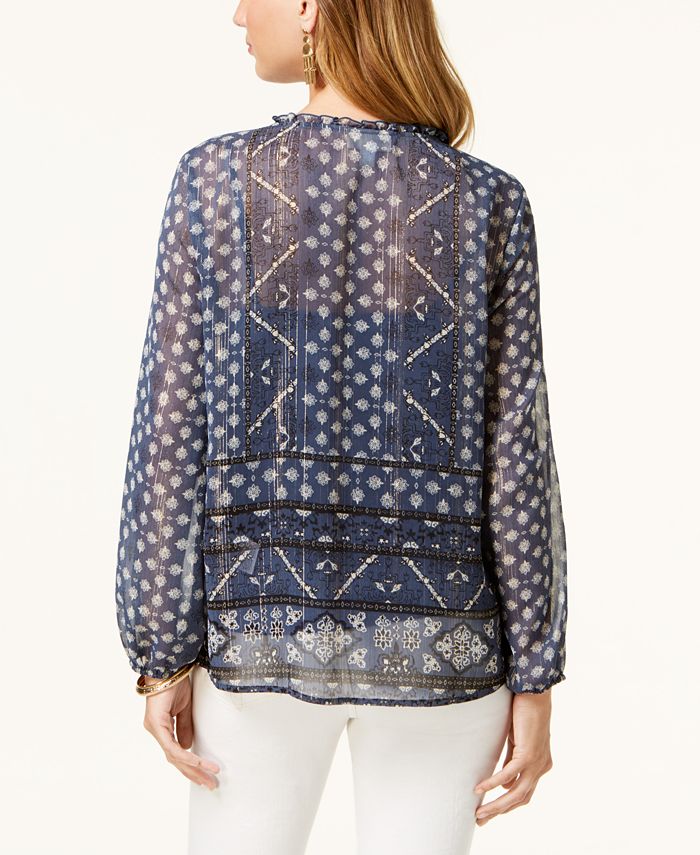 Style Co Womens Printed Peasant Top Blue Size X Small main image 1