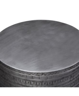Johnsen 15" Wide Tribal Pattern Metal Accent Table in Antique Silver Iron, Assembled
