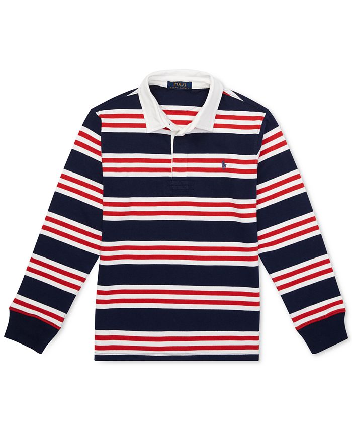 Ralph Lauren Boys Striped Jersey Rugby Shirt in Navy