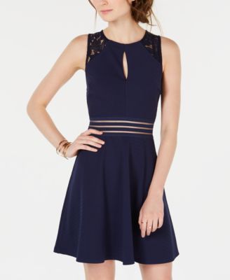 City Studios - Juniors' Lace-Trim Fit & Flare Dress