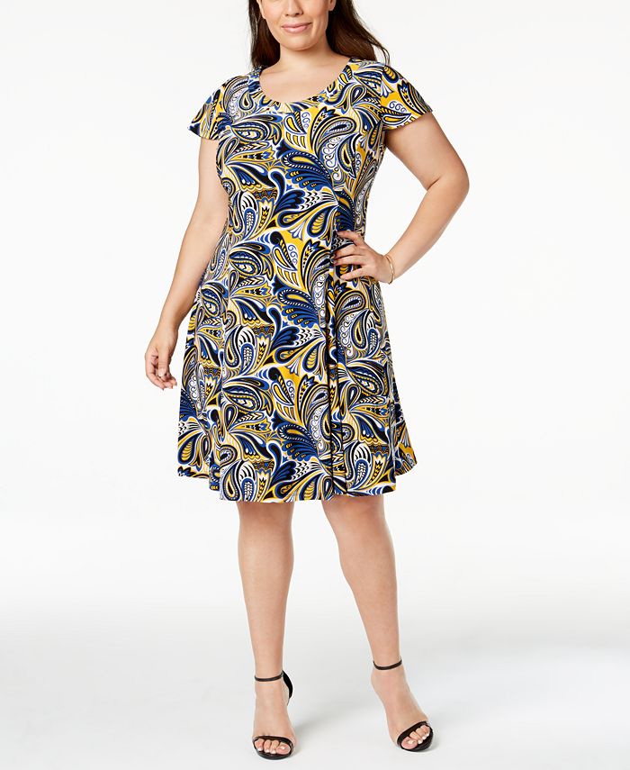 Anne Klein Plus Size Paisley-Print Fit & Flare Dress - Macy's