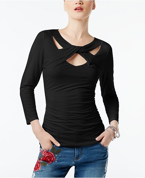 INC International Concepts I.N.C. ThreeQuarterSleeve Cutout Top