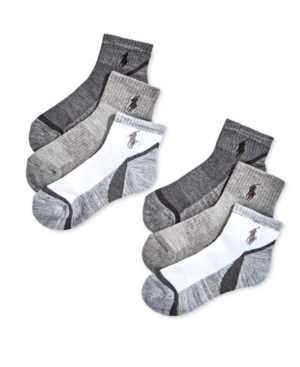 Shop Polo Ralph Lauren Little & Big Boys 6-pack Marled Quarter-length Socks In Grey