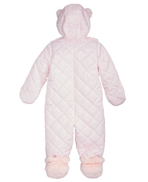 First Impressions Baby Girls Hooded Footed Quilted Snowsuit with FauxFur Trim, Created for Macy