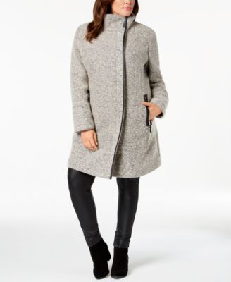 Plus Size Faux-Leather-Trim Boucle Coat 