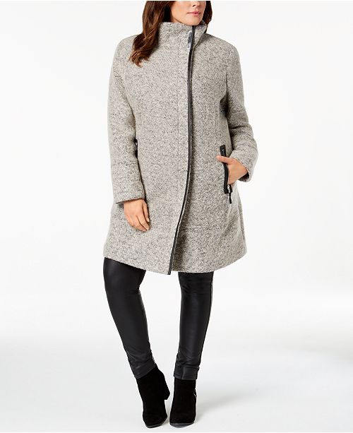 Calvin Klein Plus Size Faux Leather Trim Boucle Coat Reviews