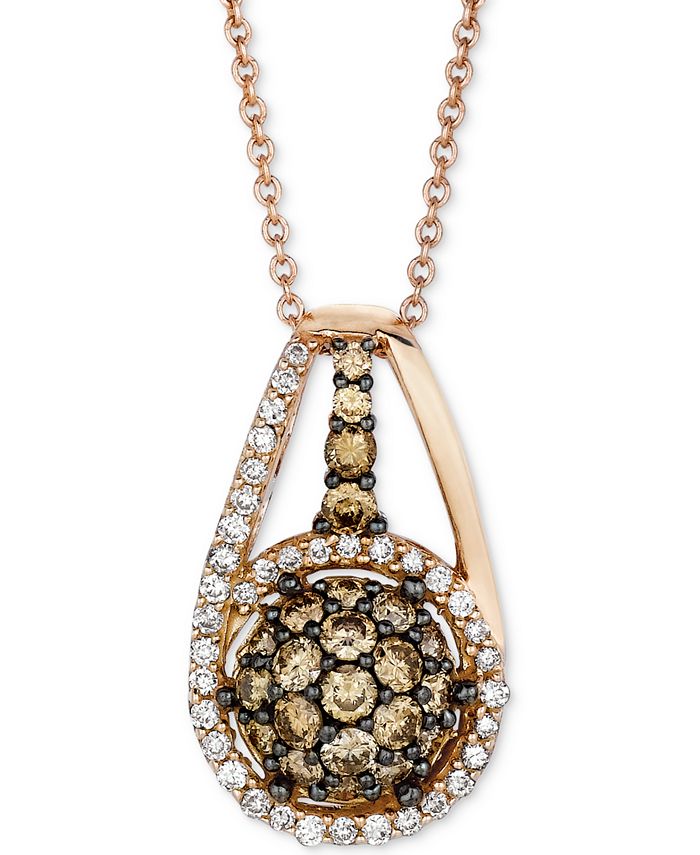 Le Vian - Diamond Halo Cluster 18" Pendant Necklace (3/4 ct. t.w.) in 14k Rose Gold