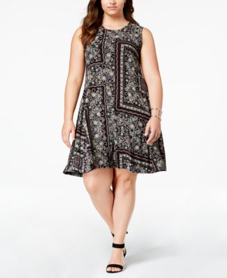 Style & Co Plus Size Mixed-Print Swing Dress, Created for Macy's ...