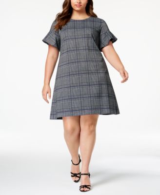 Calvin Klein - Plus Size Plaid Flared-Sleeve Dress