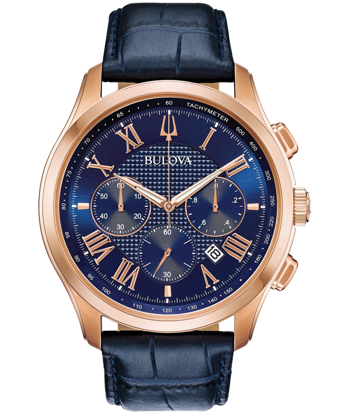 Мужские часы Bulova Chronograph Wilton Blue Leather Strap Watch 46.5mm — фото 1
