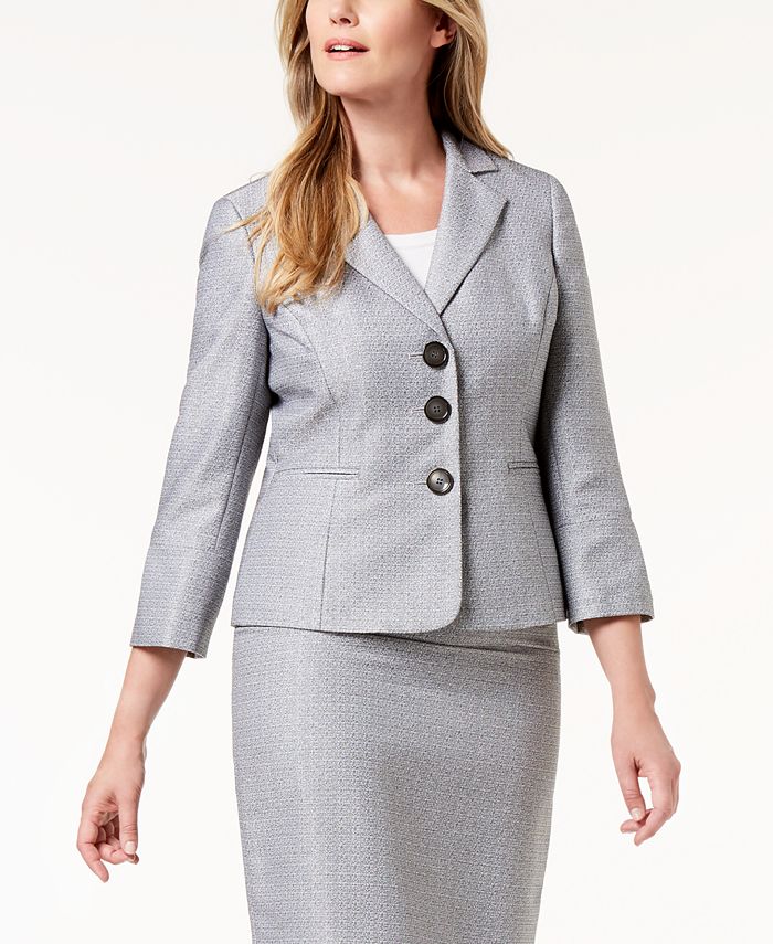 Le Suit Three-Button Tweed Skirt Suit - Macy's