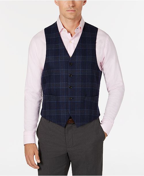 Lauren Ralph Lauren Men S Classic Fit Navy Brown Plaid Wool Vest