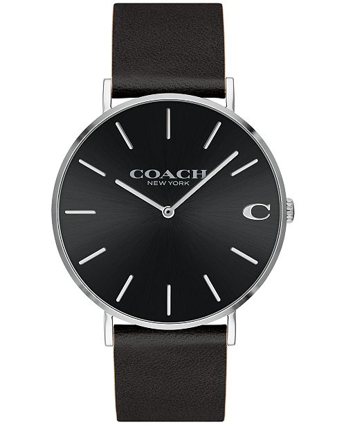Coach Men S Charles Created For Macy S Black Leather Strap Watch 41mm Reviews Watches Jewelry Watches Macy S