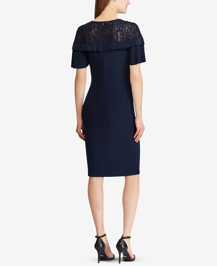 Ralph Lauren Women's Lace Yoke Crepe Dress White Size 16 Petite