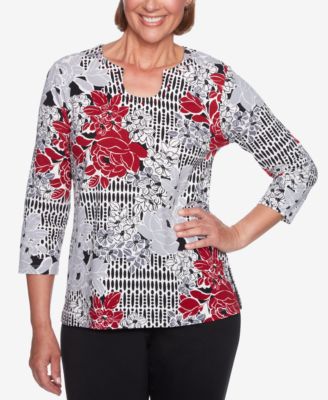 Alfred Dunner Classics Floral-Print Embellished Top