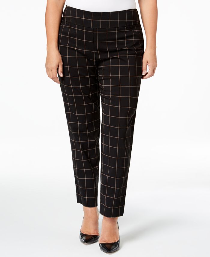 Charter Club Plus Size Cambridge Pull-On Plaid Pants, Created for Macy ...