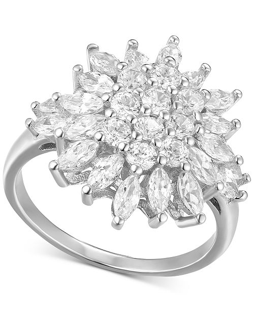 Macy's Cubic Zirconia Floral Cluster Statement Ring in Sterling Silver
